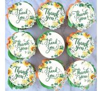 Xsstarmi 60 Pack Thank You Edible Cupcake Toppers Rice Paper Sunflower Eucalyptus Thank You Cupcake Picks for Birthday Wedding Baby Shower Graduation Party Cake Decorations Supplies