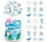 Xsstarmi 60 Pack Under the Sea Cupcake Toppers Rice Paper Underwater World Dolphins Jellyfish Cupcake Picks Decoration for Ocean Sea Animal Theme Baby Shower Birthday Party Cake Decorations