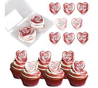 Xsstarmi 60 Pack Valentine's Day Theme Edible Cupcake Toppers Rice Paper Kiss Me Love Heart Cupcake Picks Be Mine Hug Me Cake Decorations for Wedding Valentine's Day Party Supplies