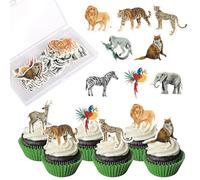 Xsstarmi 63 Pack Jungle Animals Theme Edible Cupcake Toppers Rice Paper Elephant Lion Forest Theme Birthday Animals Cupcake Picks for Baby Shower Kids Birthday Party Cake Decorations