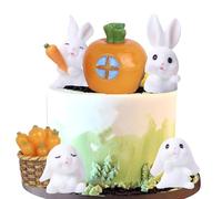 Xsstarmi 7 Pack Easter Rabbit Figures Cake Topper Happy Easter Mini Bunny Cupcake Toppers Cute Animals Toy Miniature Fairy Garden Desk Decorations for Birthday Baby Shower Party Cake Decorations