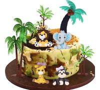 Xsstarmi 8 Pack Safari Animals Cake Topper 3D Palm Tree Lion Elephant Giraffe Cake Pick Jungle Wild Animal Cake Decorations for Jungle Animal Theme Baby Shower Happy Birthday Party Cake Supplies
