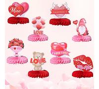 Xsstarmi 8 Pieces Happy Valentine's Day Honeycomb Centerpieces Sweet Love Valentine's Party 3D Heart Table Decorations for Be Mine Valentine Table Centerpiece Party Decorations