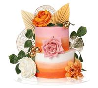 Xsstarmi Artificial Flower Cake Topper Decorations with Ginkgo Rose Dahlia Peony Cake Picks for Baby Shower Wedding Birthday Party DIY Cake Decorations Supplies