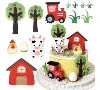 Xsstarmi Farm Cake Topper Decoration Set with Egg Chicken Cow Farm Animal Theme Cake Decoration for Baby Shower Kids Birthday Party Cake Decorations Supplies