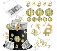 Xsstarmi Gold Bitcoin Cake Topper Decorations US Dollars Edible Cake Pick Stock Money Finance Theme Birthday Cake Decorations for Baby Shower Birthday Anniversary Party Cake Supplies