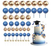 Xsstarmi Grad Cap Cake Topper Decor Star Balls Congrats Grad Diploma Done Cake Pick Class of 2025 Graduation Party Cake Decorations for Prom 2025 Graduation Party Cake Supplies Blue Gold