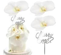 Xsstarmi Marry Me Cake Topper White Phalaenopsis Acrylic Diamond Ring Cake Pick Proposal Party Cake Decorations for Birthday Wedding Bridal Shower Proposal Party Cake Supplies