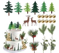 Xsstarmi Merry Christmas Cake Topper Decorations with Forest Berry Elk Xmas Tree Cake Pick for New Year Birthday Christmas Party DIY Cake Decorations Supplies