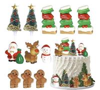 Xsstarmi Merry Christmas Cake Topper Decorations with Gingerbread Man Elk Cake Pick Snowman Santa Claus Cake Decorations for New Year Birthday Christmas Party DIY Cake Decoration Supplies