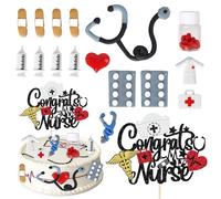 Xsstarmi Nurses Day Cake Topper Decorations with Stethoscope Heartbeat Ayringe Pills Cake Pick Decorations for RN Medical School Graduation Happy Nurses Day Party DIY Cake Decorations