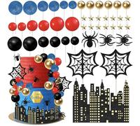 Xsstarmi Spider Cake Topper Decorations with Star City Nights Spider Web Cake Decorations for Superhero Theme Baby Shower Kids Birthday Party DIY Cake Decorations Supplies