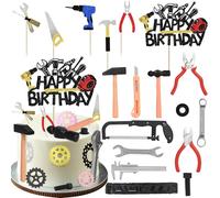 Xsstarmi Tools Cake Decorations with Wrench Hammer Mechanic Drill Plier Handsaw Tape Measure Screwdrivers Cake Picks for Happy Retirement Repairman's Birthday Party Cake Decorations