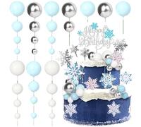 Xsstarmi Winter Frozen Cake Topper Decorations with Balloon Snowflake Cake Picks Happy Birthday Cake Decorations for Wedding Birthday Christmas Party DIY Cake Deocrationg Supplies
