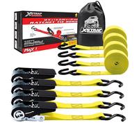 XSTRAP Ratchet Tie Down Straps - 4 Pk - 10 Ft- 300 Lbs Load Cap- 900 Lbs Break Strength-Cargo Straps for Moving Appliances, Lawn Equipment, Motorcycle, Yellow