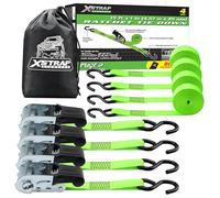 XSTRAP Ratchet Tie Down Straps - 4 Pk - 15Ft- 500 Lbs Load Cap- 1500 Lb Break Strength-Cargo Straps for Moving Appliances, Lawn Equipment, Motorcycle (Neon Green)
