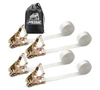 XSTRAP Standard 4PK 1" Endless Ratchet Straps - 2500lbs Breaking Strength Heavy Duty, 10ft Tie Downs for Tents/Trailers/Kayaks, White Polyester Securing Straps