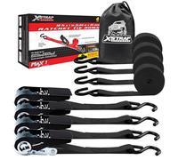 XSTRAP STANDARD Ratchet Tie Down Straps 4 Pk 10 Ft- 300 Lbs Load Cap- 900 Lbs Break Strength-Cargo Straps for Moving Appliances, Lawn Equipment, Black