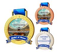 XSTZR Custom Medals for Awards - Personalised Crystal Medal with Photo and Text, Custom 1st Place Medal, Sales Champion, Gold Medals for Sports Events, School Programmes, Office Contests (Ribbon)