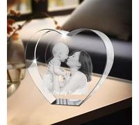XSTZR Customized 3D Crystal Photo, Personalized Gifts with 3D Laser Etched, Engraved Inside the Crystal Using Your Photo Memorial Customized Gifts for Mother's Day (Heart)