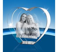 XSTZR Personalized 3D Crystal Photo - Custom 3D Picture in Crystals, Engraved Glass Photo Cube with Your Own Image - Memorial Gift for Women, Men, Couples, Parents (Little Thick Heart)