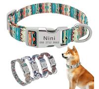 XSTZR Personalized Dog Collar, Customized Dog Collars with Engraved Name & Phone Number, Adjustable Dog Collars for Male Female Girl Boy Puppy Small Medium Large X-Large Dogs (Bohemian Green)