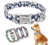 XSTZR Personalized Dog Collar, Customized Dog Collars with Engraved Name & Phone Number, Adjustable Dog Collars for Male Female Girl Boy Puppy Small Medium Large X-Large Dogs (Floral Blue)