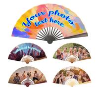 XSTZR Personalized Folding Fans Custom Photo Hand Fan for Line Dancing, Popping Fan with Custom Text, Wedding Concert Rave Cosplay Saloon Accessories, Decorative Handheld Fan for Women Men