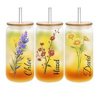 XSTZR Personalized Glass Tumbler for Women - Custom Cup with Bamboo Lid & Straw, 16oz Iced Coffee Can Shaped Cup, Unique Gift for Her, Great for Coffee Lovers at Home, Office, or On The Go (Frosted)