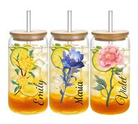 XSTZR Personalized Glass Tumbler for Women - Custom Cup with Bamboo Lid & Straw, 16oz Iced Coffee Can Shaped Cup, Unique Gift for Her, Great for Coffee Lovers at Home, Office, or On The Go (Glass)