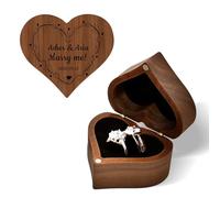 XSTZR Personalized Wedding Ring Box for Bride and Groom, 2 Slot Engraved Walnut Ring Holder, Heart Wooden Jewelry Box for Engagement Proposal, Anniversary, Valentine's Day (Heart)