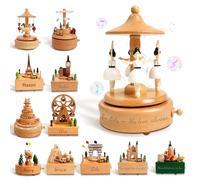 XSTZR Personalized Wooden Carousel Music Box - Custom Name Engraving Gift for Birthday, Christmas - Hand Crank Rotary Merry-Go-Round Home Decor for Boys, Girls, Ballet Lovers