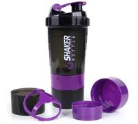 XSUPER Protein Shaker with 3-Compartment Storage - 16oz Twist-Off Cup for Supplements & Pills, Leak Proof Gym Sports Bottle,Purple