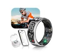 XSWCCJJ 7.0 Smart Ring with LED Screen, 5 ATM Waterproof, 5.3 + EDR Technology, 0.1% ± Error, Smart Ring for Men and Women to Monitor Sleep, Heart Rate, Silver 12#