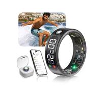 XSWCCJJ 7.0 Smart Ring with LED Screen, 5 ATM Waterproof, 5.3 + EDR Technology, 0.1% ± Error, Smart Ring for Men and Women to Monitor Sleep, Heart Rate, Black 8#