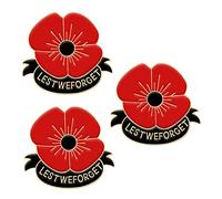 XSWL 3pcs Lest We Forget Poppy Flowers Brooches Pins Breastpin Remembrance Sunday Red Flower Rhinestone Badges Banquet Enamel Poppy Lapel