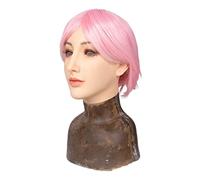 XSWL Realistic Silicone Female Head Mask Soft Props Makeup Mask for Crossdresser Transgender Male To Female Halloween Cosplay,Ivory,Makeup