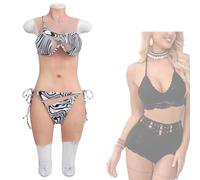 XSWL Silicone Breastplate Bodysuit Fake Boobs D Cup Breast Forms Realistic Fake Breasts for Crossdresser Transgender Drag Queen,Color3,Silicone Gel Filler