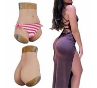 XSWL Silicone Fake Butt Pants Transgender Vagina Panties Hips Enhancer Butt Lifter Apparel Male to Female for Crossdresser,Brown,S
