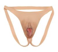 XSWL Silicone Gaff Panty Realistic Fake Vagina Panties Camel Toe Underwear for Crossdresser Artificial Transgende Vagina Thong,Dark Brown