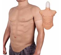 XSWL Silicone Muscle Chest Realistic Half Bodysuit Fake Muscle Body Suit Men for Cosplay Halloween Props,Color 2,M