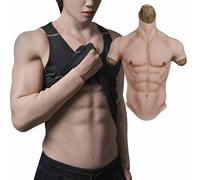 XSWL Silicone Muscle Suit Realistic Male Chest Plate High Collar Premium Fake Abs Chest for Cosplay Halloween Transgender,Color 2,S