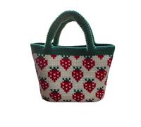 XSXSX Handmade Crochet Tote Bag, Hand Woven Bags for Women Summer, Beach Small Bag, For Birthdays, Valentine's Day, Mother's Day(Green and white)
