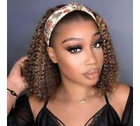 XSY Deep Wave Headband Wig Human Hair Ombre Highlight 4/27# 12In