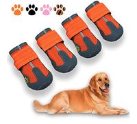 XSY&G Dog Boots,Waterproof Dog Shoes,Dog Booties with Reflective Strips Rugged Anti-Slip Sole and Skid-Proof,Outdoor Dog Shoes for Medium Large Dogs 4Pcs Orange-Size 7