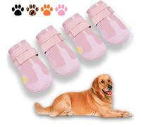 XSY&G Dog Boots,Waterproof Dog Shoes,Dog Booties with Reflective Strips Rugged Anti-Slip Sole and Skid-Proof,Outdoor Dog Shoes for Medium Large Dogs 4Pcs Pink-Size 8