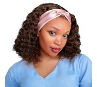 XSY Headband Wig Human Hair Deep Wave Chocolate Brown Headband Half Wigs for Black Women Glueless Human Hair Wigs 150% Density No Lace Wear Go Headband Wig 10 inch
