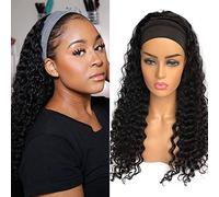 XSY Headband Wig Human Hair Headband Half Wigs Human Hair 10A Brazilian Glueless Human Hair Wigs None Lace Front Wigs Deep Wave 150% Density Natural Color 20 Inch