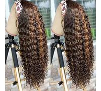 XSY Headband Wig Human Hair Highlight Ombre Deep Wave Human Hair Wigs for Black Women #4/27 Glueless No Lace Front Brazilian Hair 28 Inch