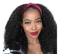XSY Headband Wig Human Hair Kinky Curly Headband Wig Human Hair Wigs for Black Women None Lace Front Wigs Deep Curly Human Hair Wigs 150% Density Natural Black Colour 18 Inches